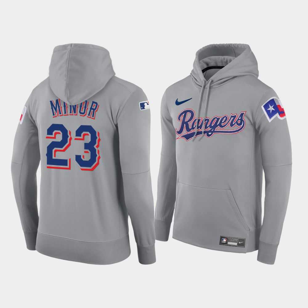 Men Texas Rangers 23 Minor gray road hoodie 2021 MLB Nike Jerseys